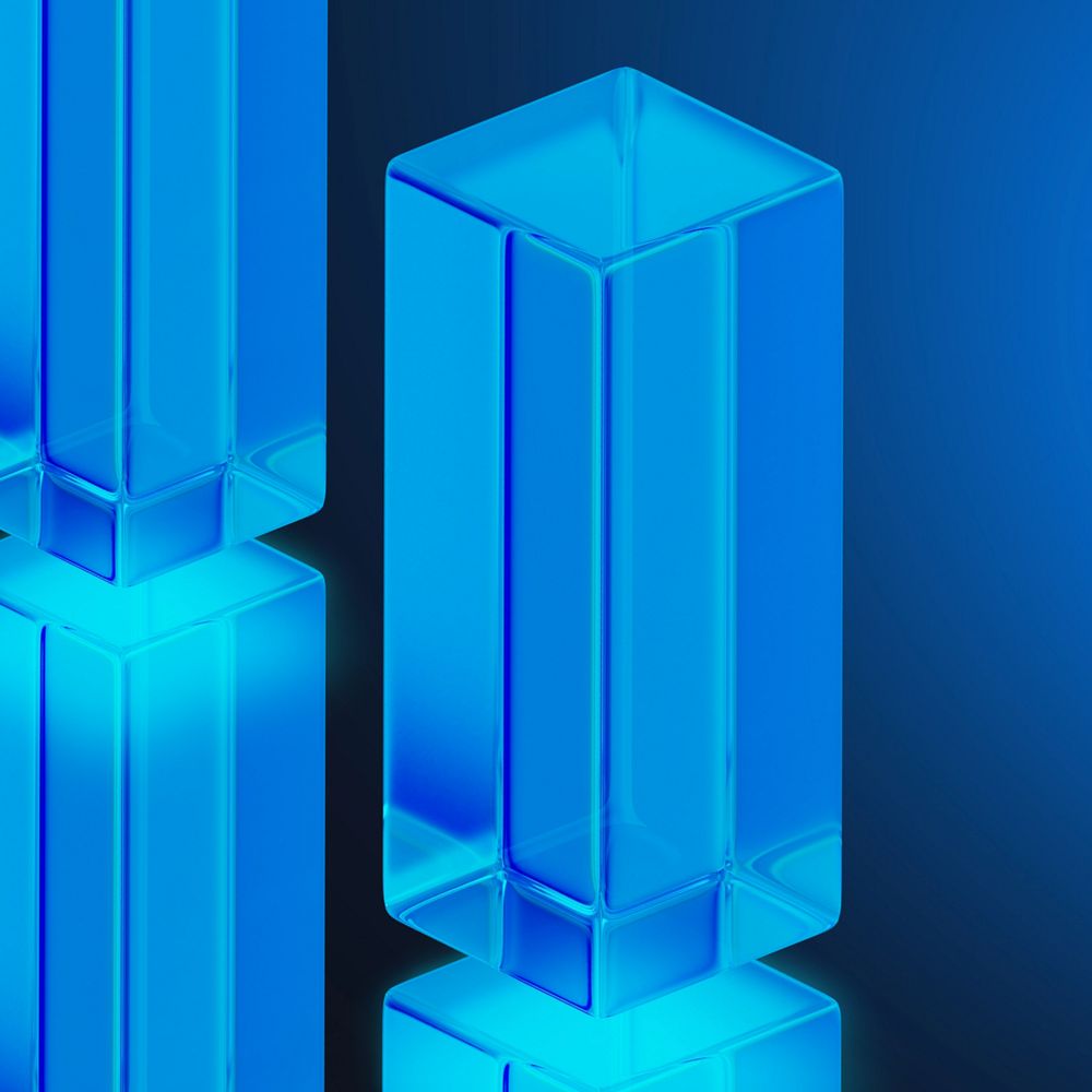 Editable blue glass pillar, 3D geometric shape design