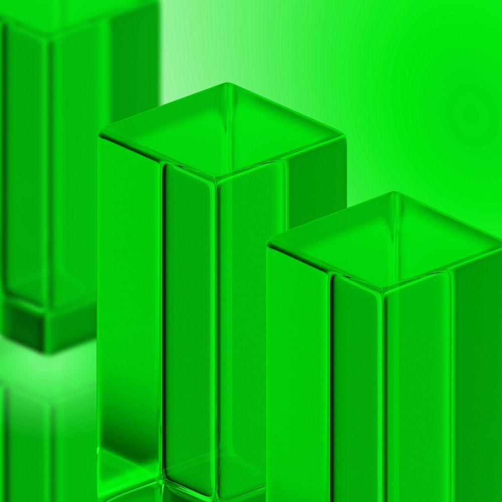 Editable green glass pillar, 3D geometric shape