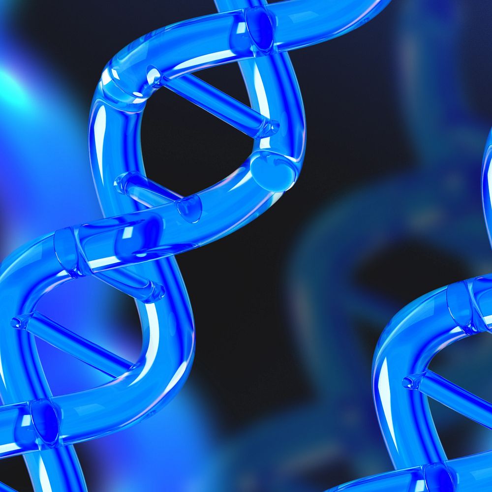 DNA double helix blue background, editable science remix design