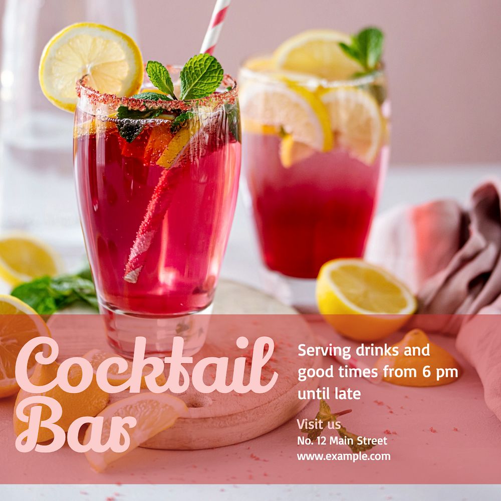 Cocktail bar Instagram post template, editable text