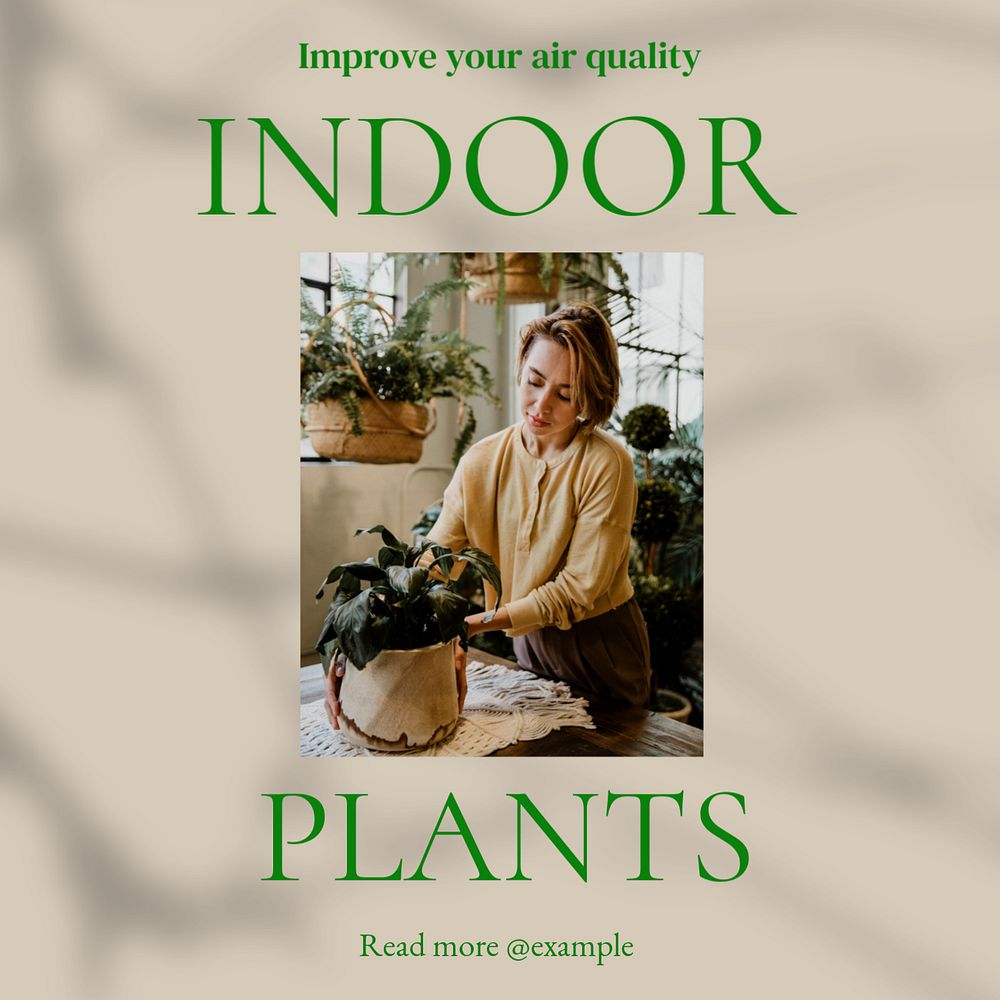 Indoor plants Instagram post template, editable text