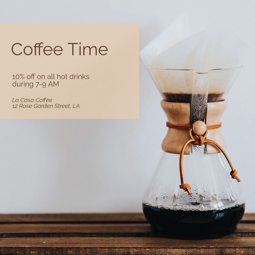 Coffee shop promotion post template, editable social media design