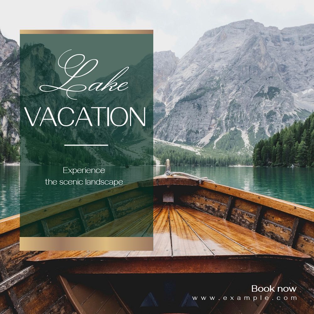 Lake vacation Instagram post template, editable text