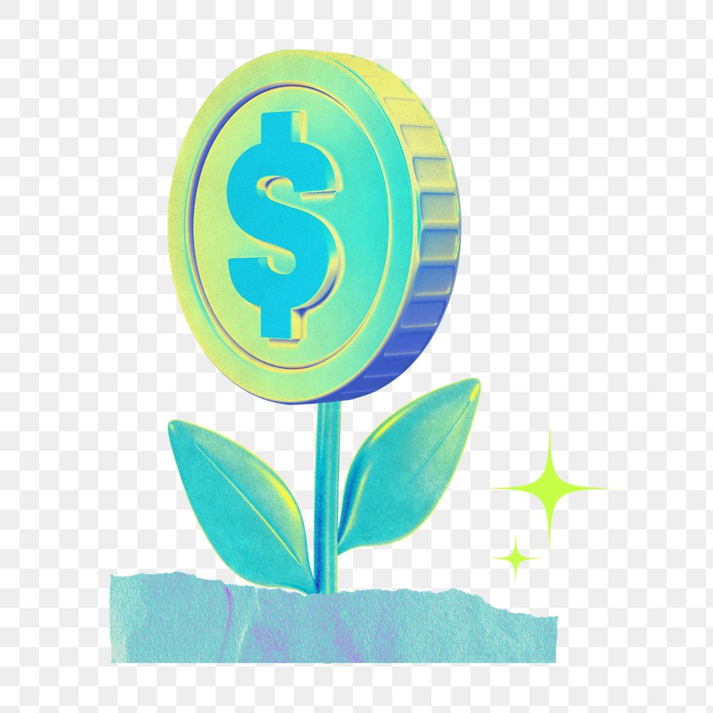 Money tree png element, editable gradient coin collage remix