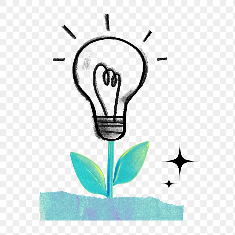 Doodle light bulb png element, editable creative ideas collage remix