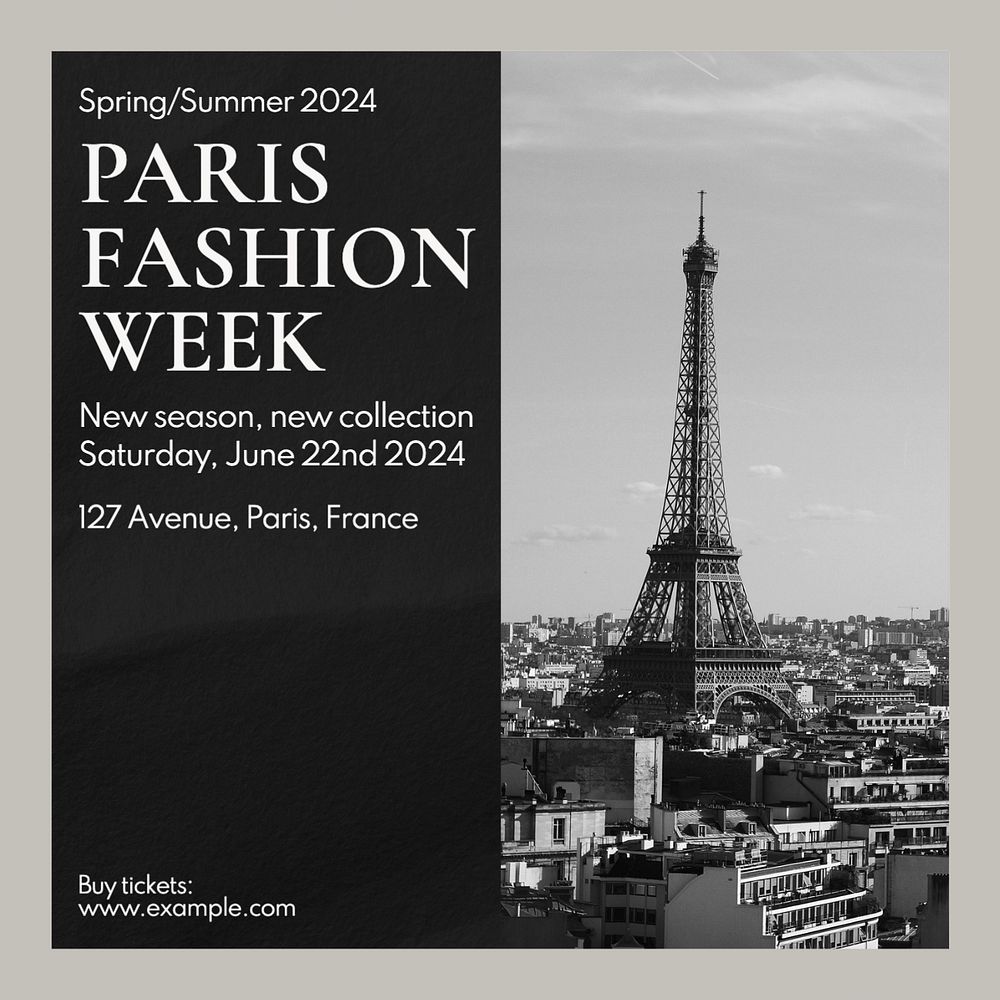 Paris fashion week Instagram post template, editable text