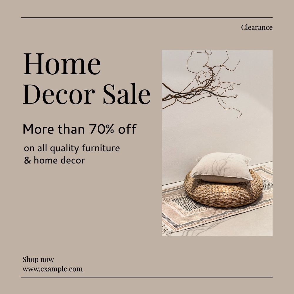 Home decor sale Instagram post template, editable text