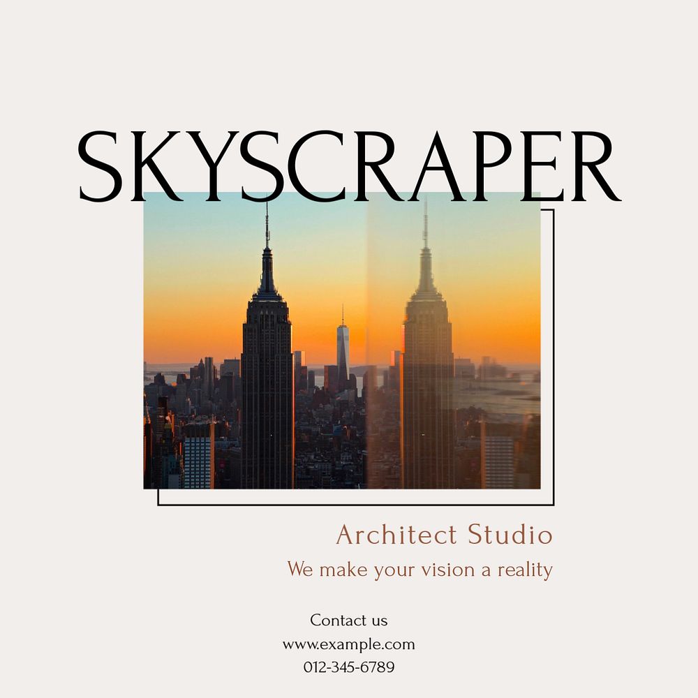 Skyscraper architect studio Instagram post template, editable social media design