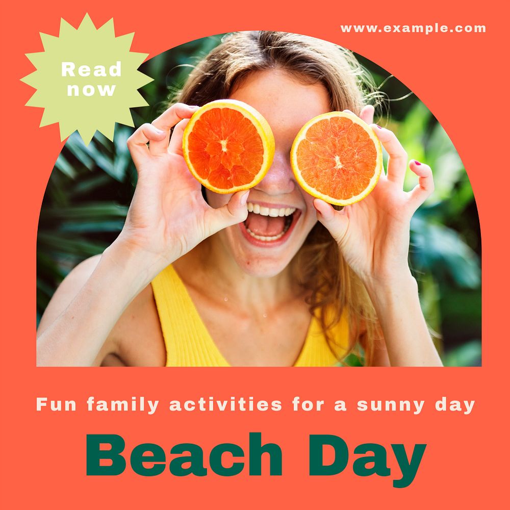 Beach day Instagram post template, editable text