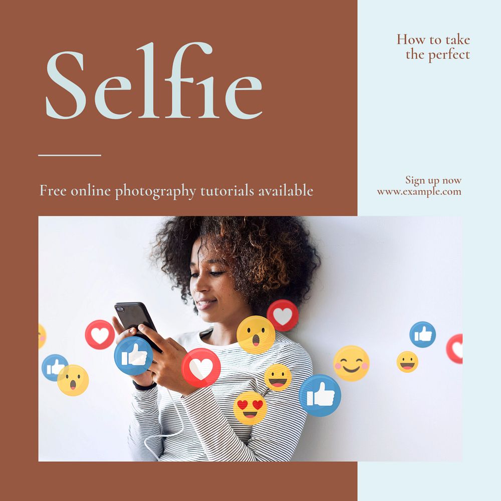 Selfie guide Instagram post template, editable social media design