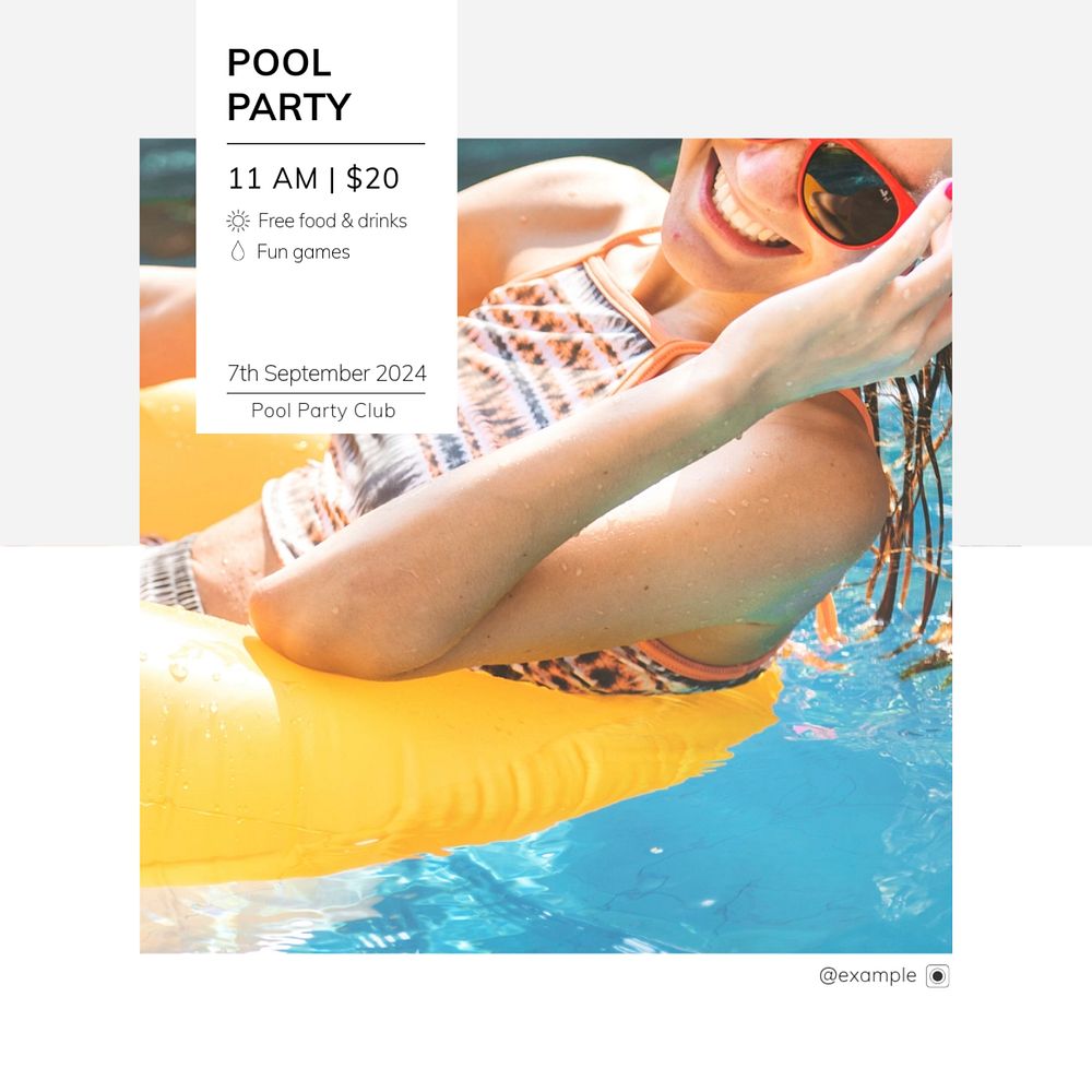 Pool party Instagram post template, editable design