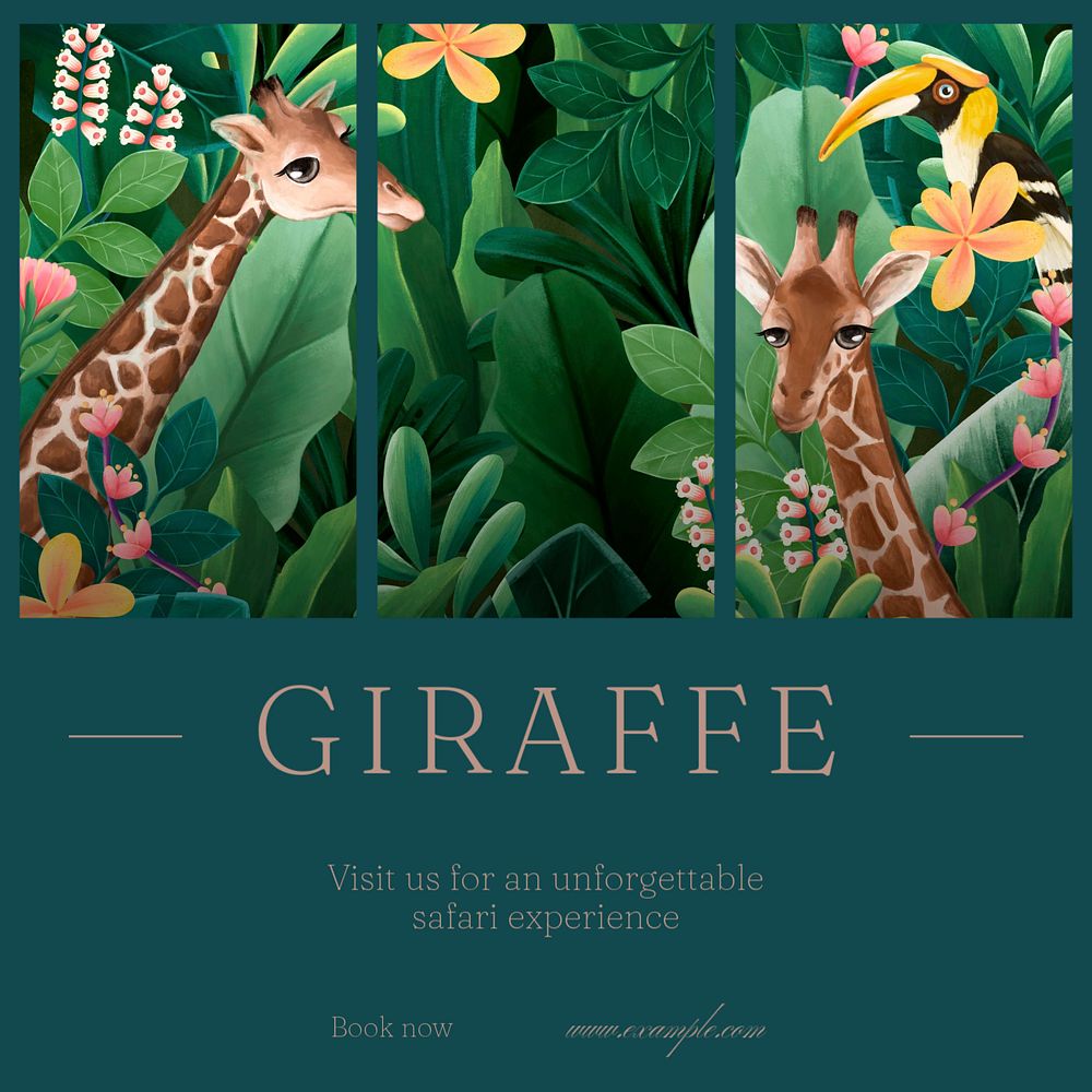 Giraffe safari Instagram post template, editable social media design