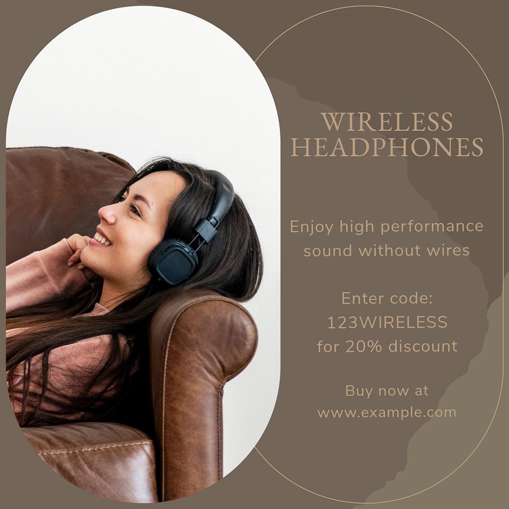 Wireless headphones Instagram post template, editable text