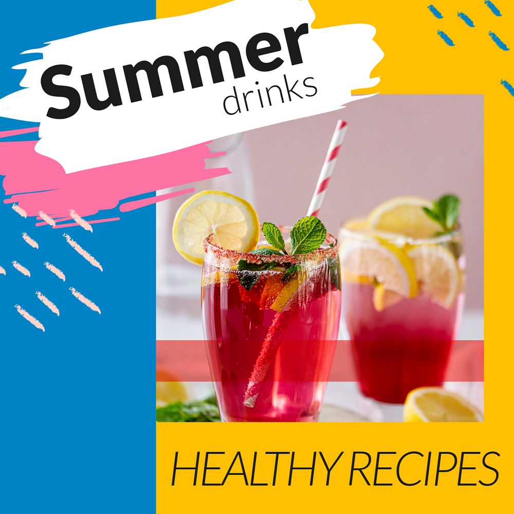 Summer drinks Instagram post template, editable social media ad