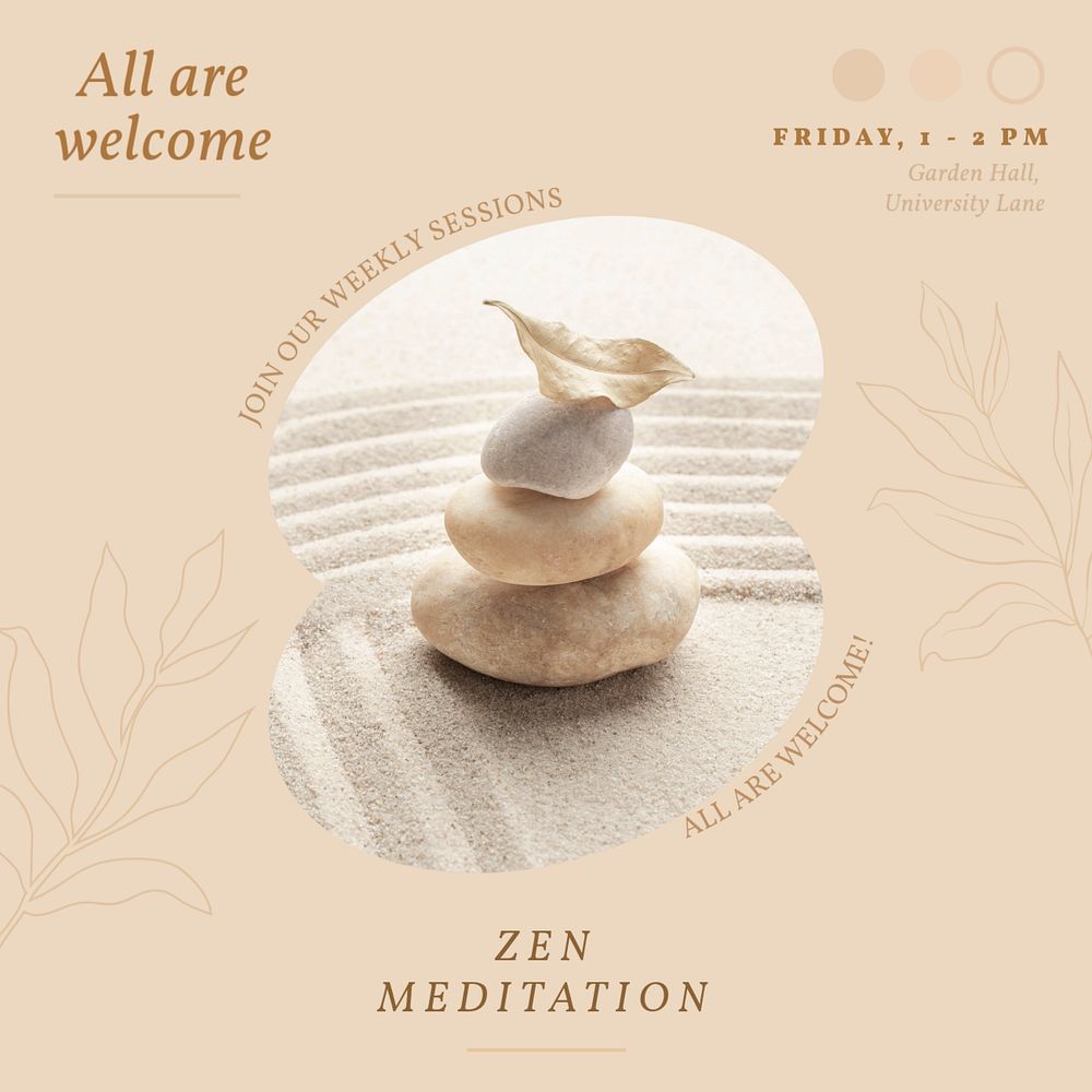 Zen meditation Instagram post template, editable text