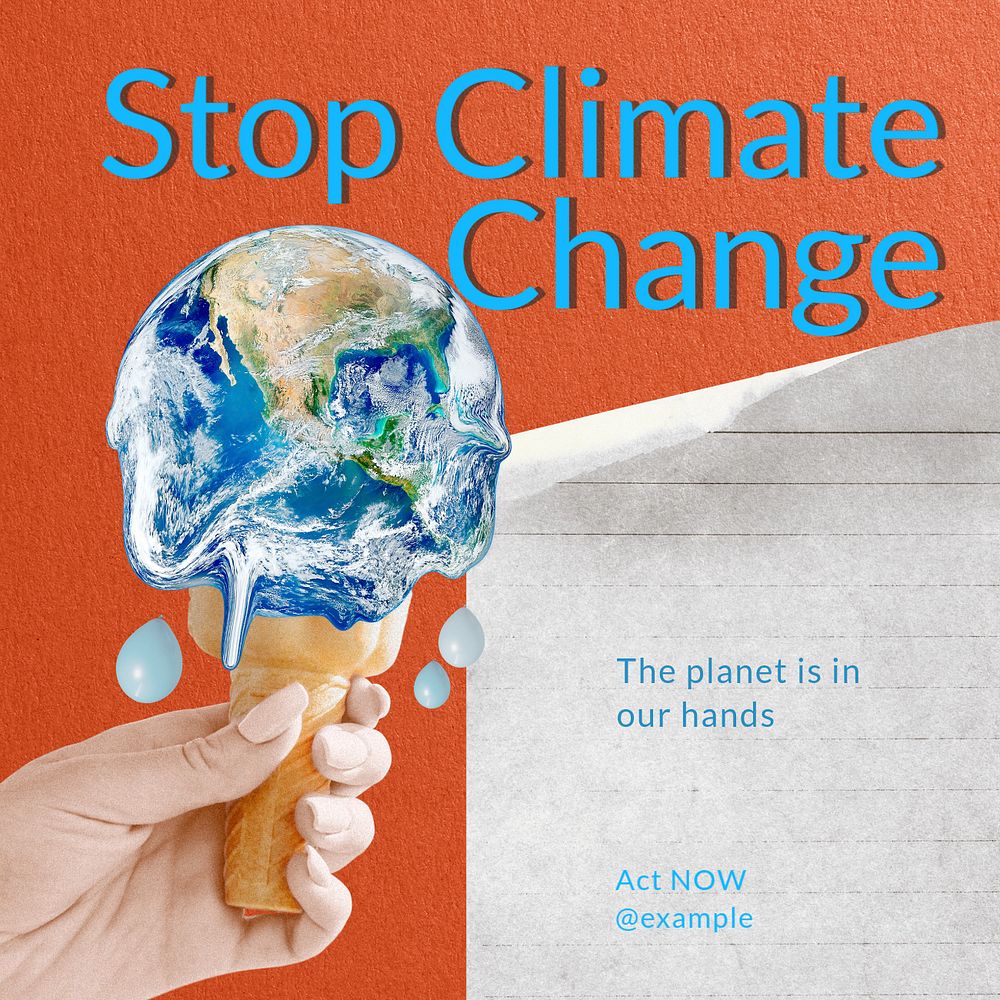 Stop climate change post template, editable social media design