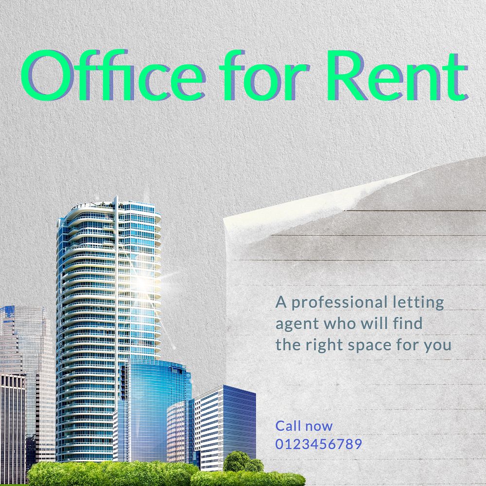 Office for Rent Instagram post template, editable text