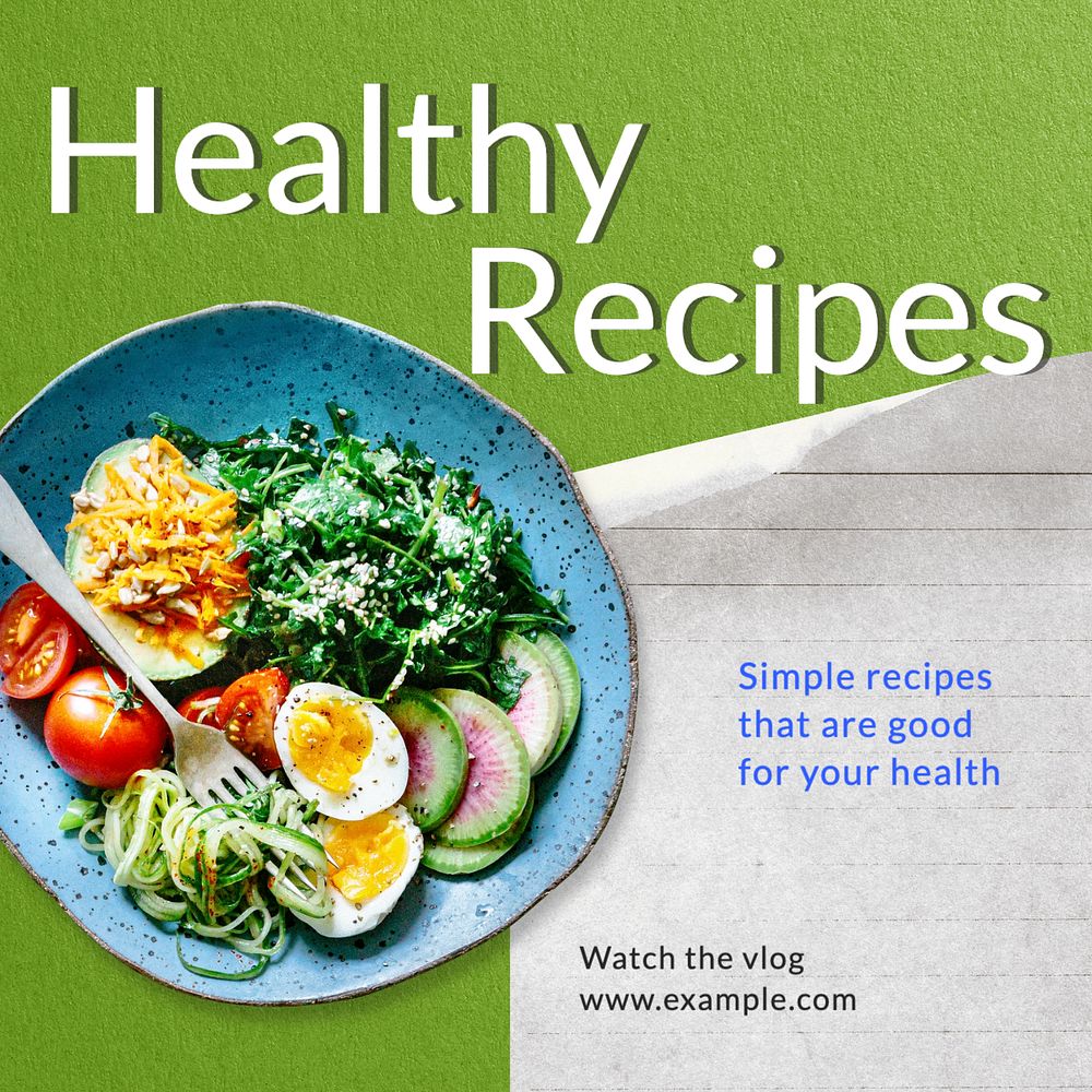 Healthy recipes Instagram post template, editable text