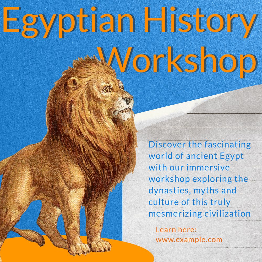 Egyptian history workshop post template, editable social media design