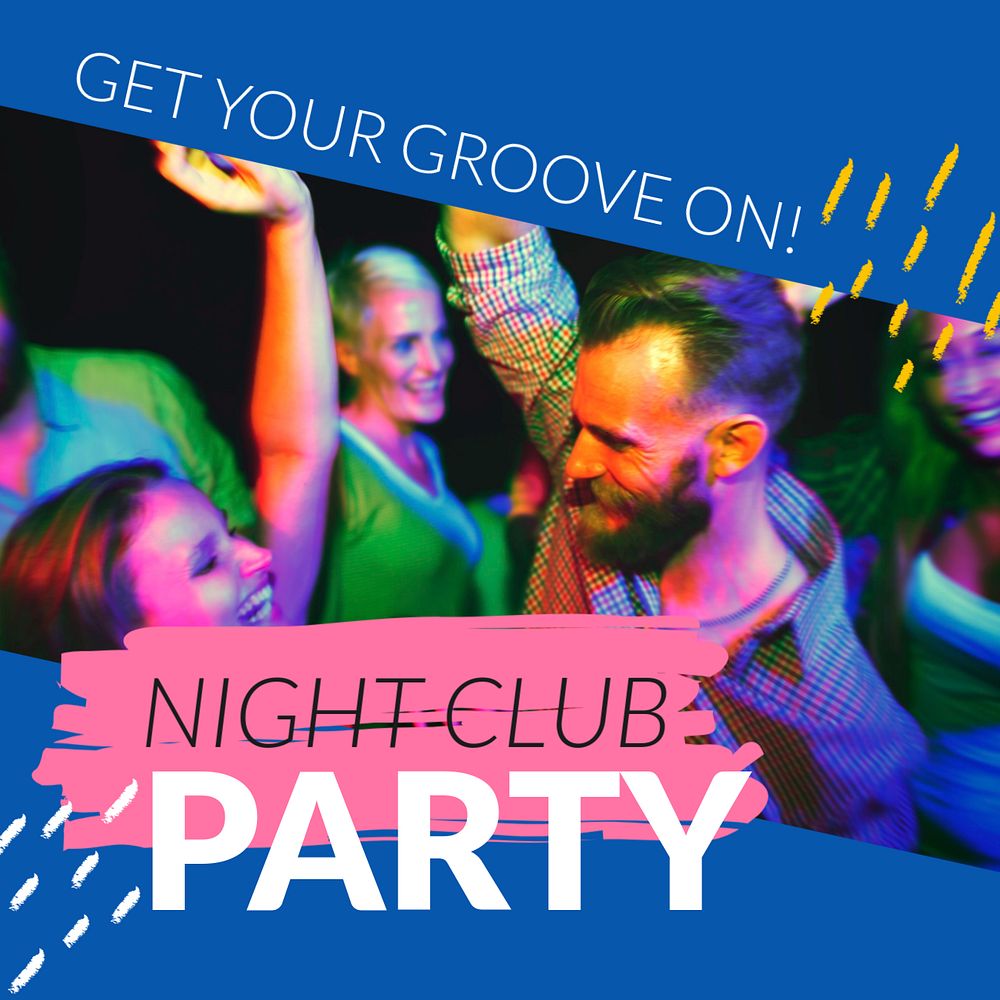 Night club party Instagram post template, editable text