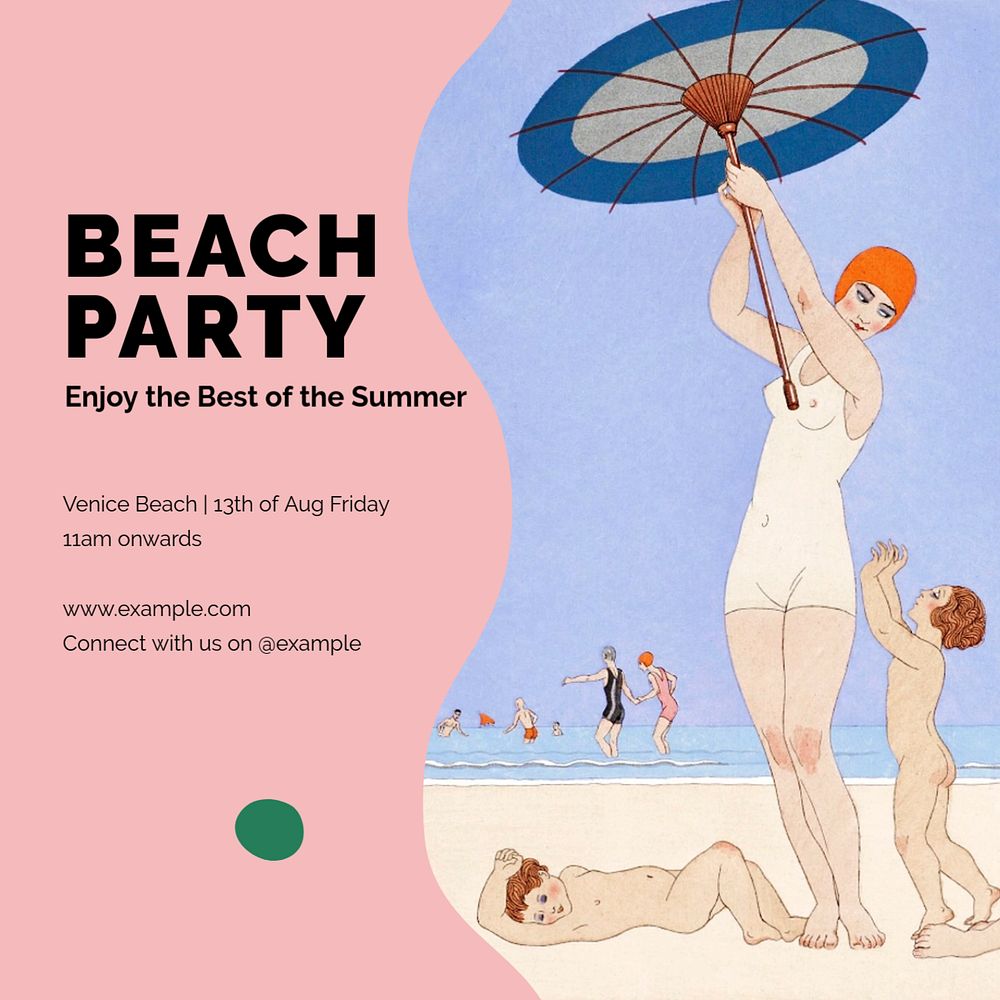 Beach party summer Instagram post template, editable text