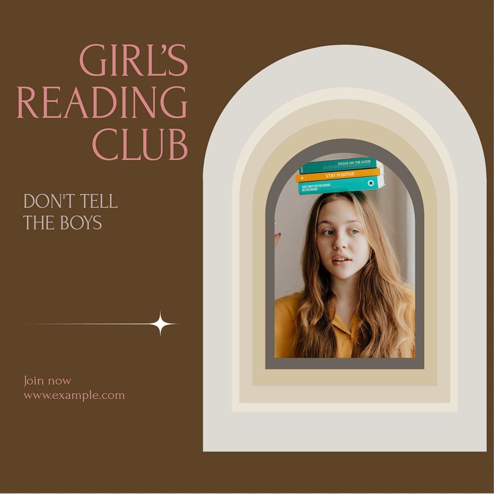 Girl's reading club Instagram post template, editable social media design