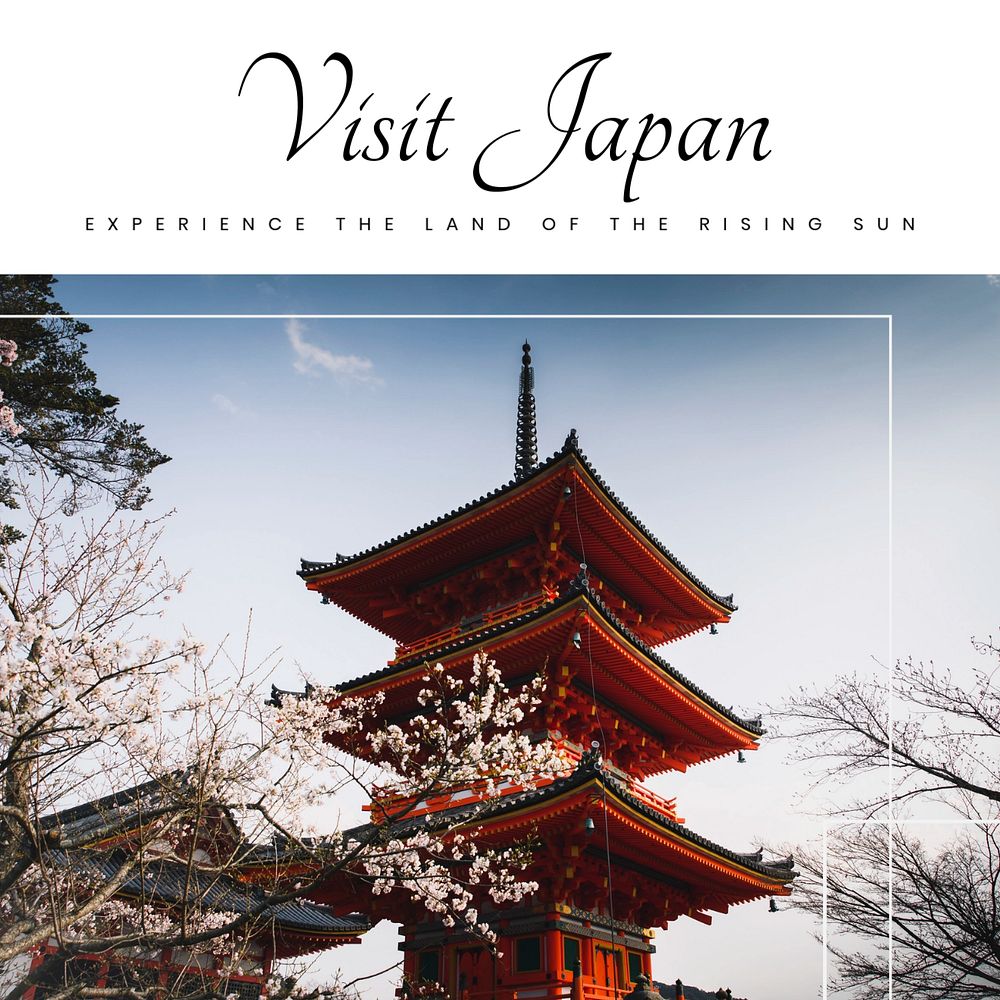 Visit Japan post template, editable text for social media