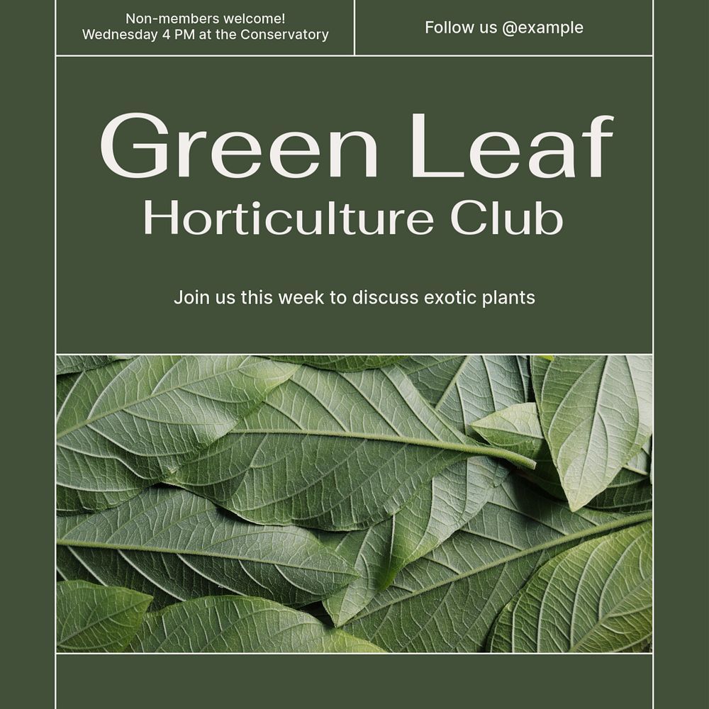 Green leaf club Instagram post template, editable social media design