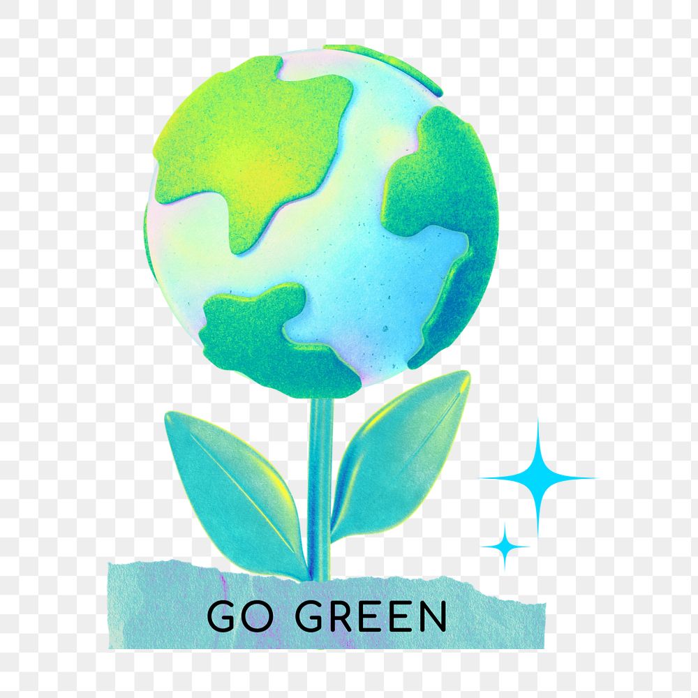 Editable go green word png element, environment collage remix