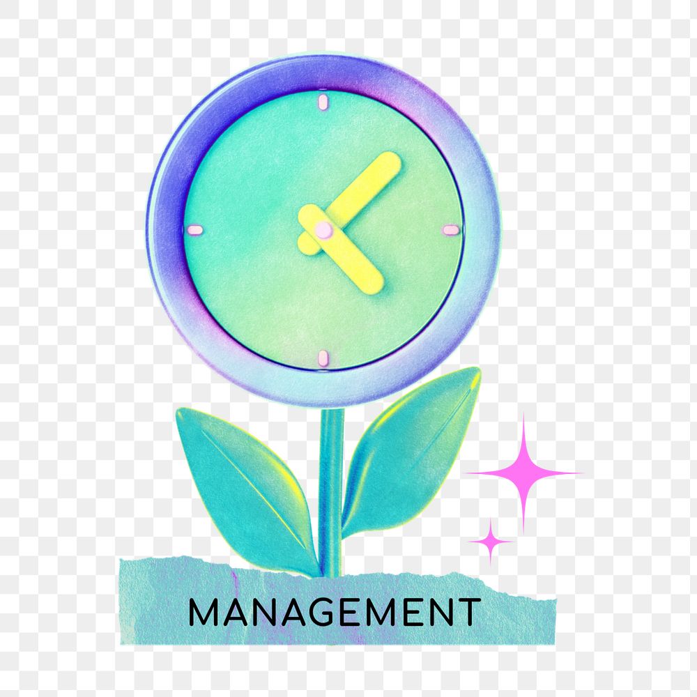 Time management word png element, editable clock collage remix