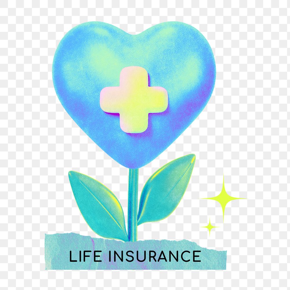 Editable life insurance word png element, heart flower collage remix