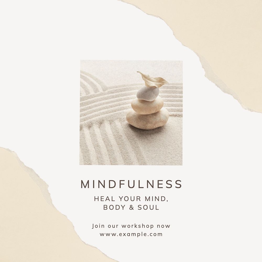 Mindfulness workshop Instagram post template, editable text