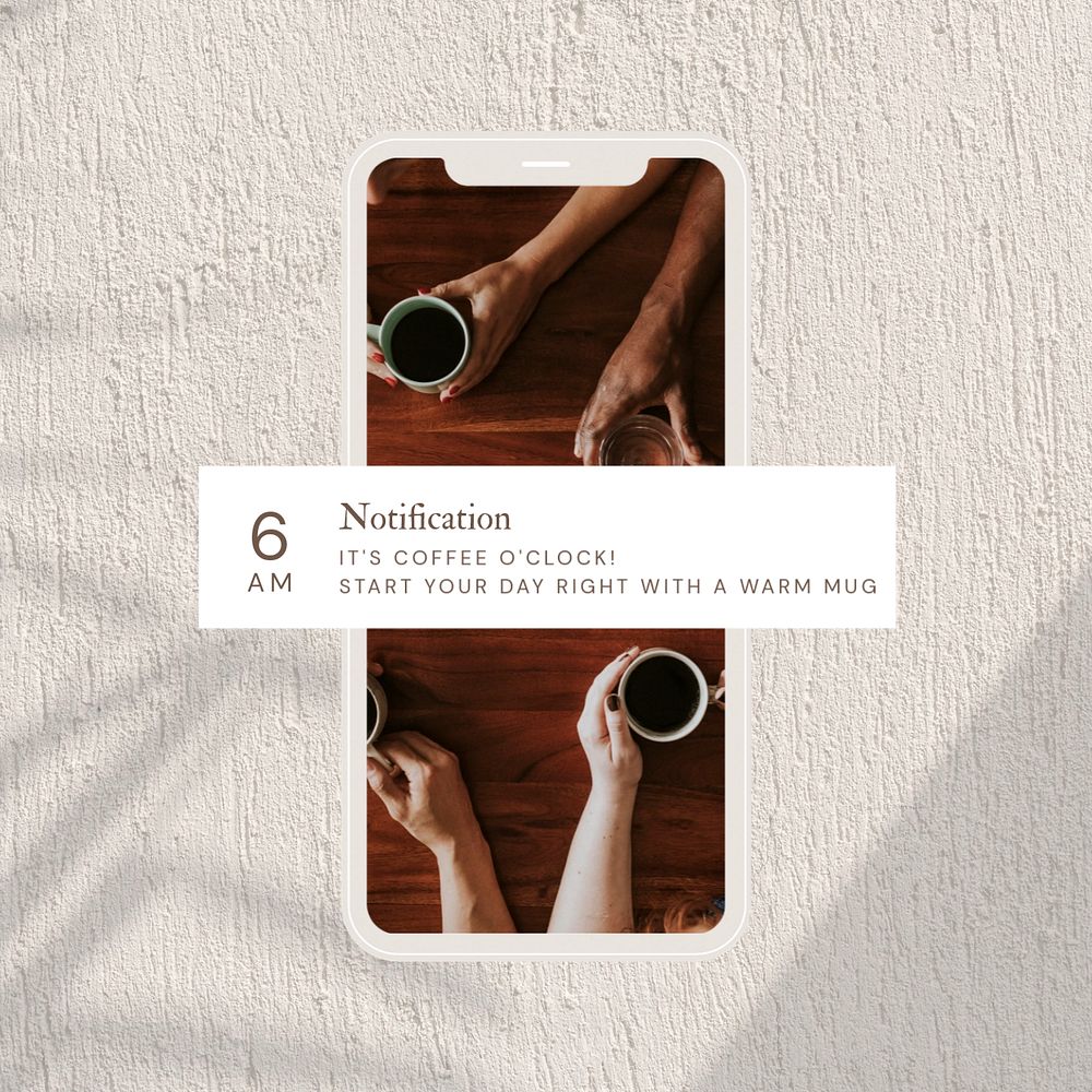 Morning coffee notification post template, editable text for social media