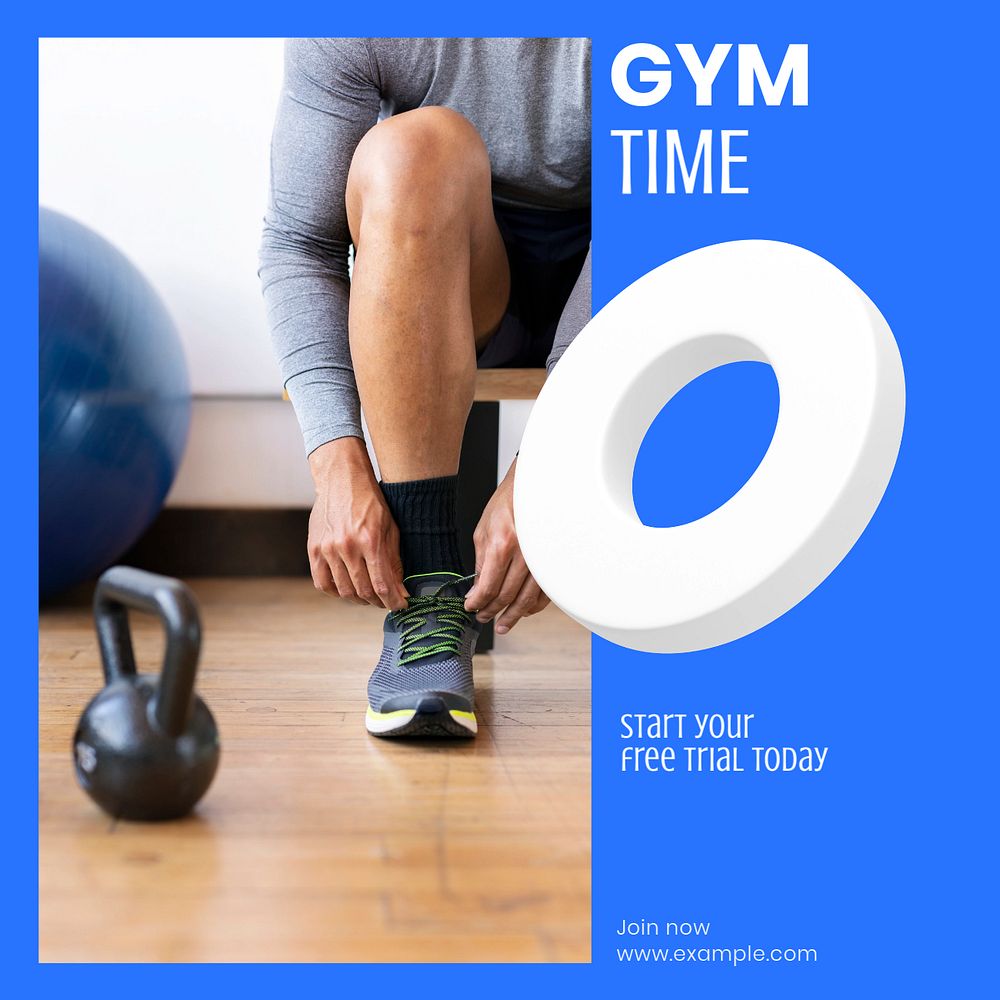 Gym time Instagram post template, editable text