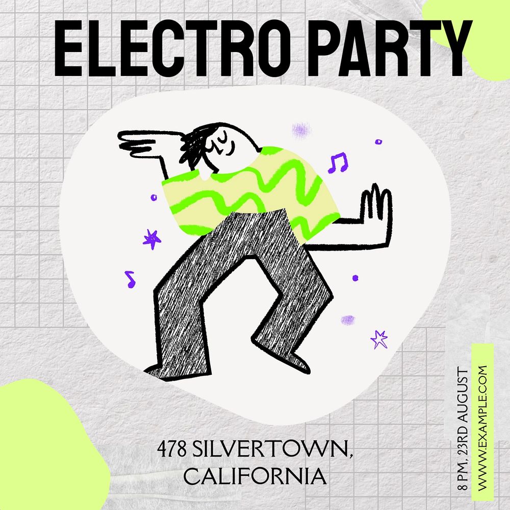 Electro party Instagram post template, editable design