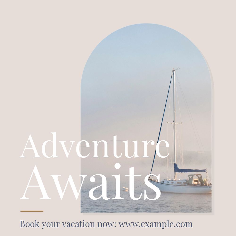 Adventure awaits post template, editable text for social media