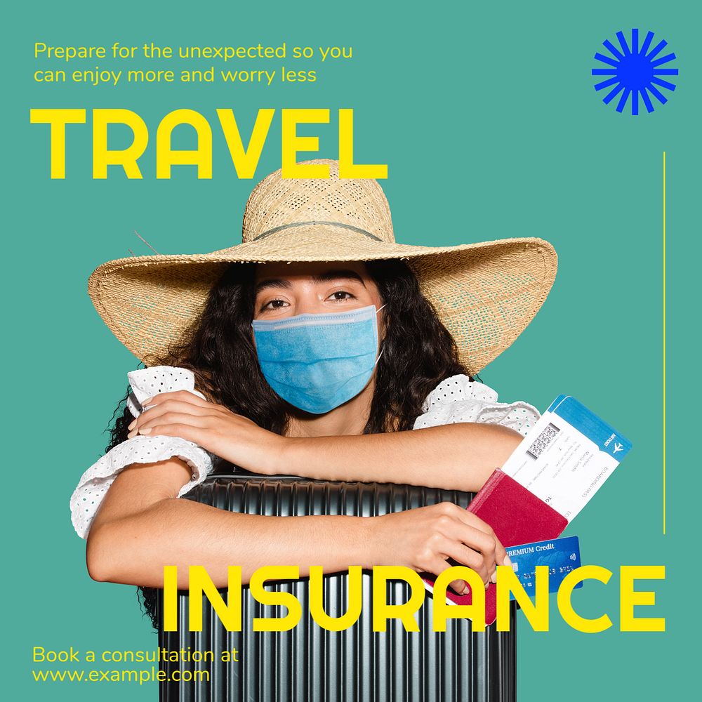 Travel insurance Instagram post template, editable text