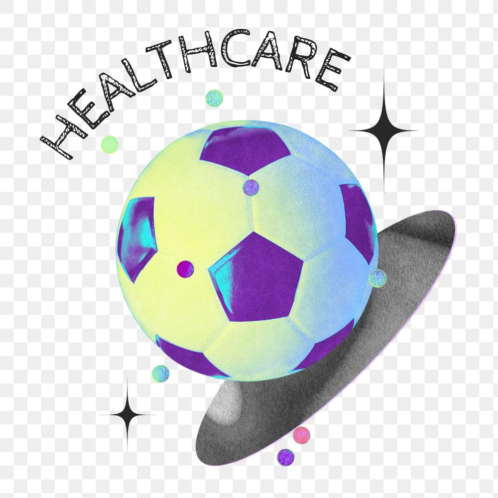 Healthcare word png element, editable gradient football collage remix