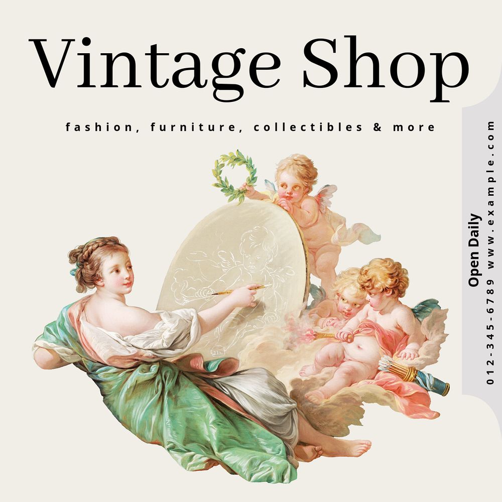 Vintage shop Instagram post template, editable text