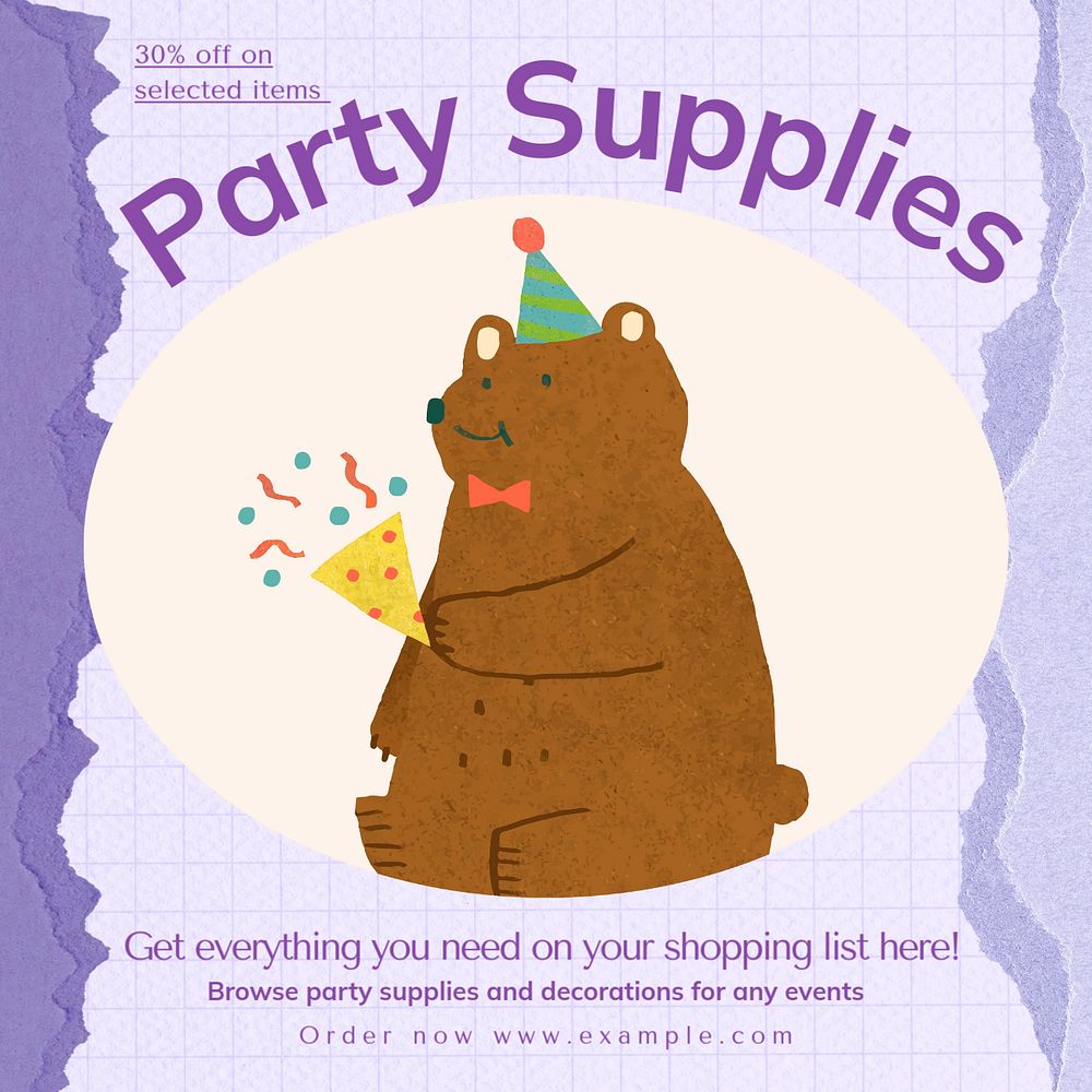 Party supplies Instagram post template, editable design