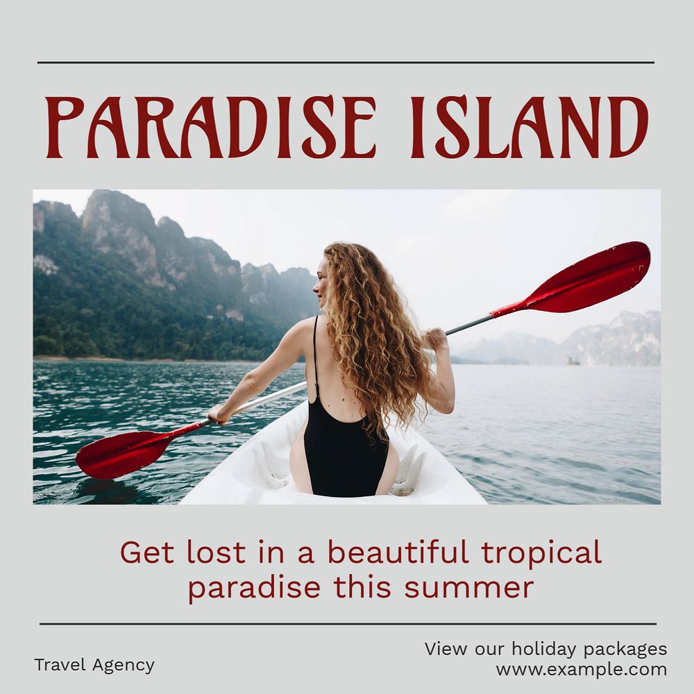 Paradise island Instagram post template, editable social media ad