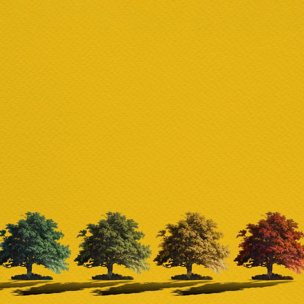 Editable Autumn tree border, yellow background