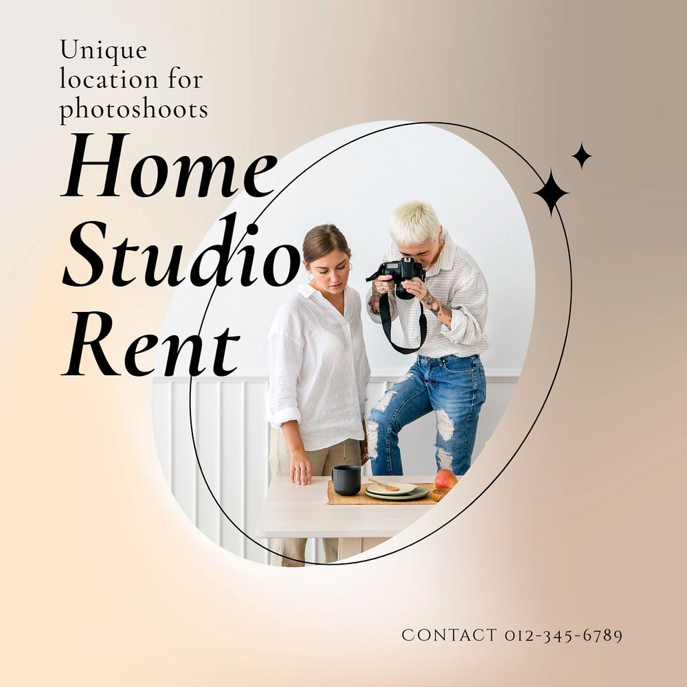 Home studio rental post template, editable social media design