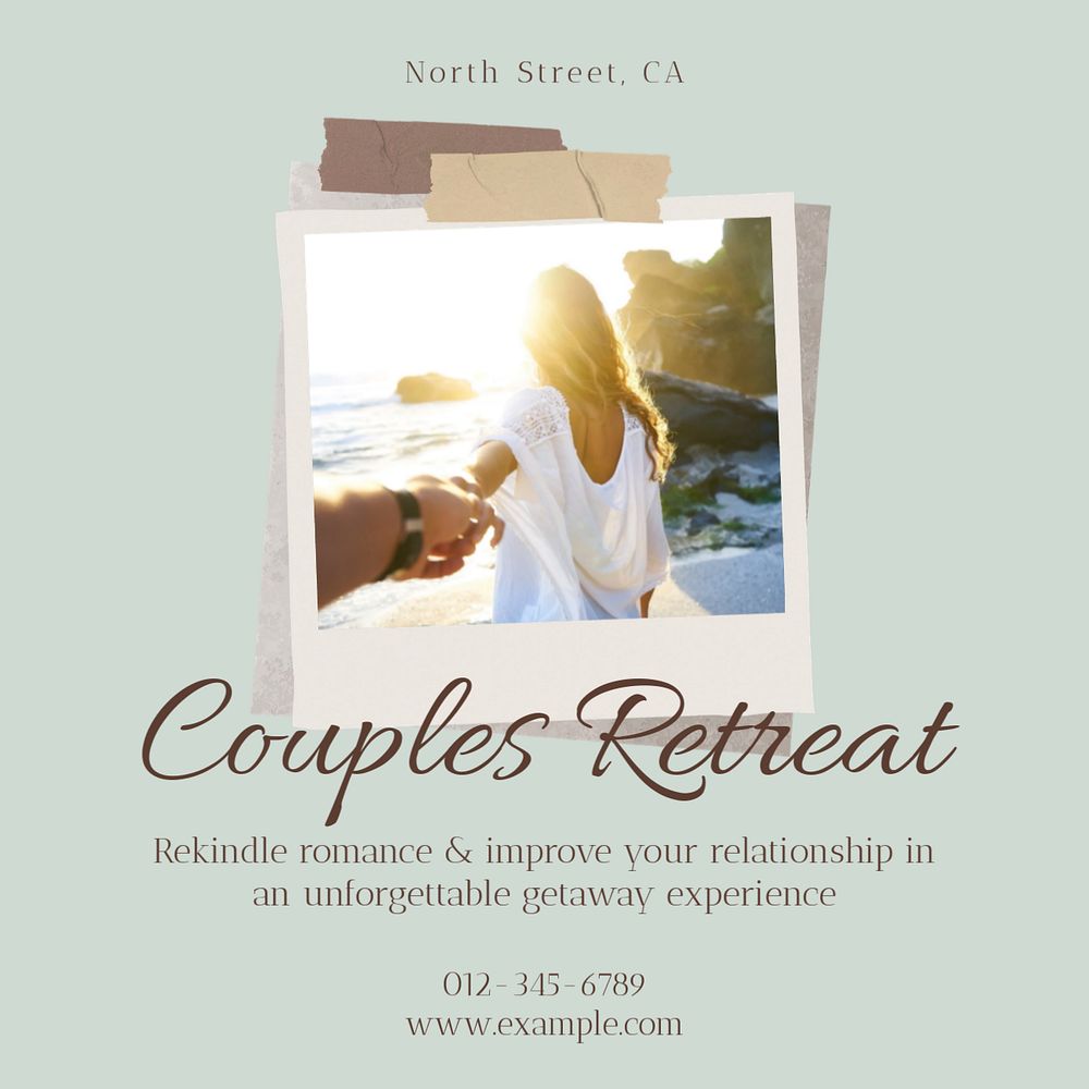 Couples retreat & getaway Instagram post template, editable social media design