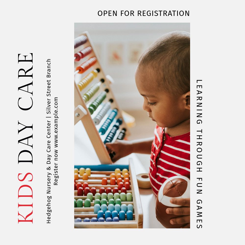 Kids day care Instagram post template, editable design