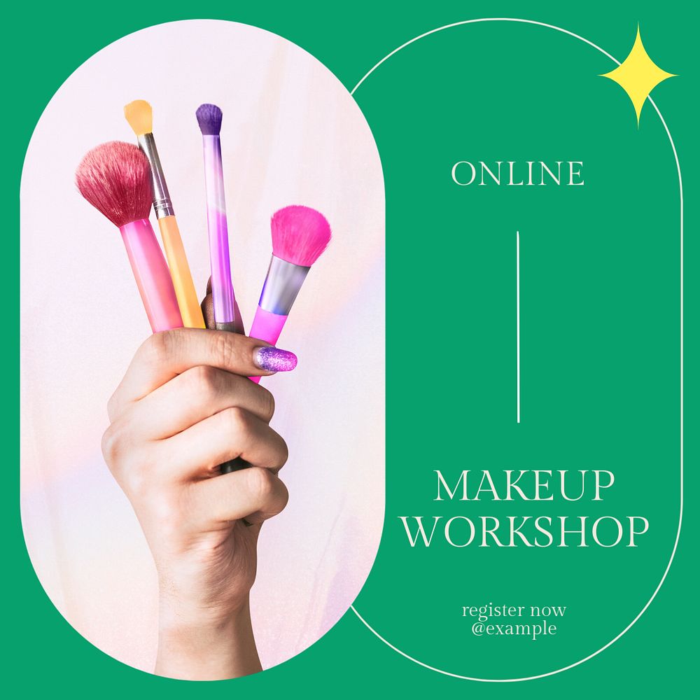 Makeup workshop Instagram post template, editable design