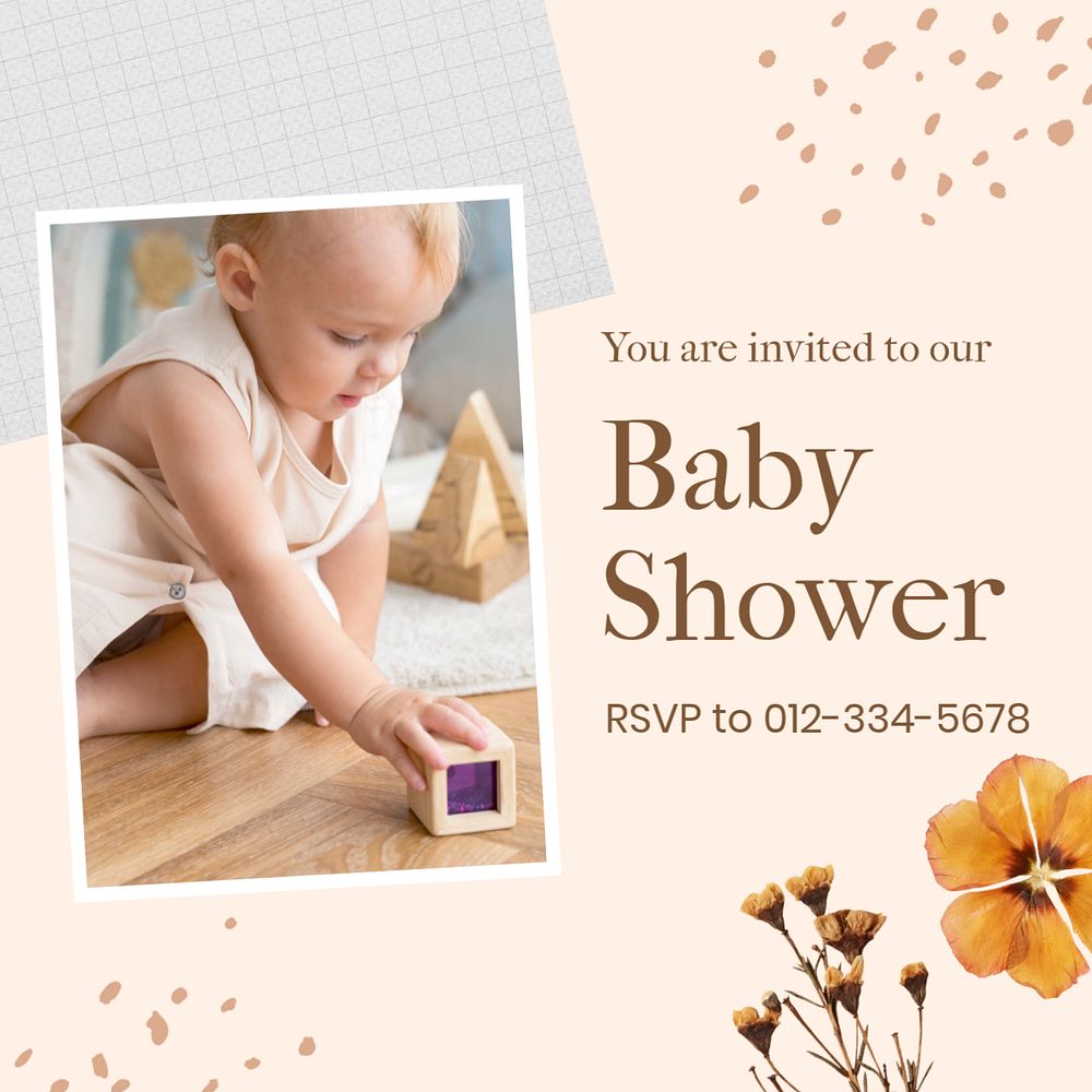 Baby shower Instagram post template, editable social media ad