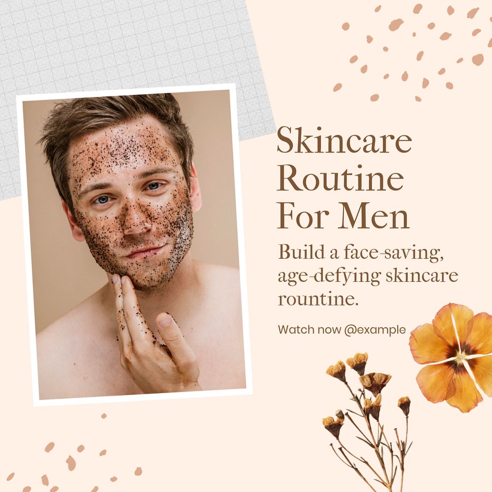 Men's skincare post template, editable text for social media