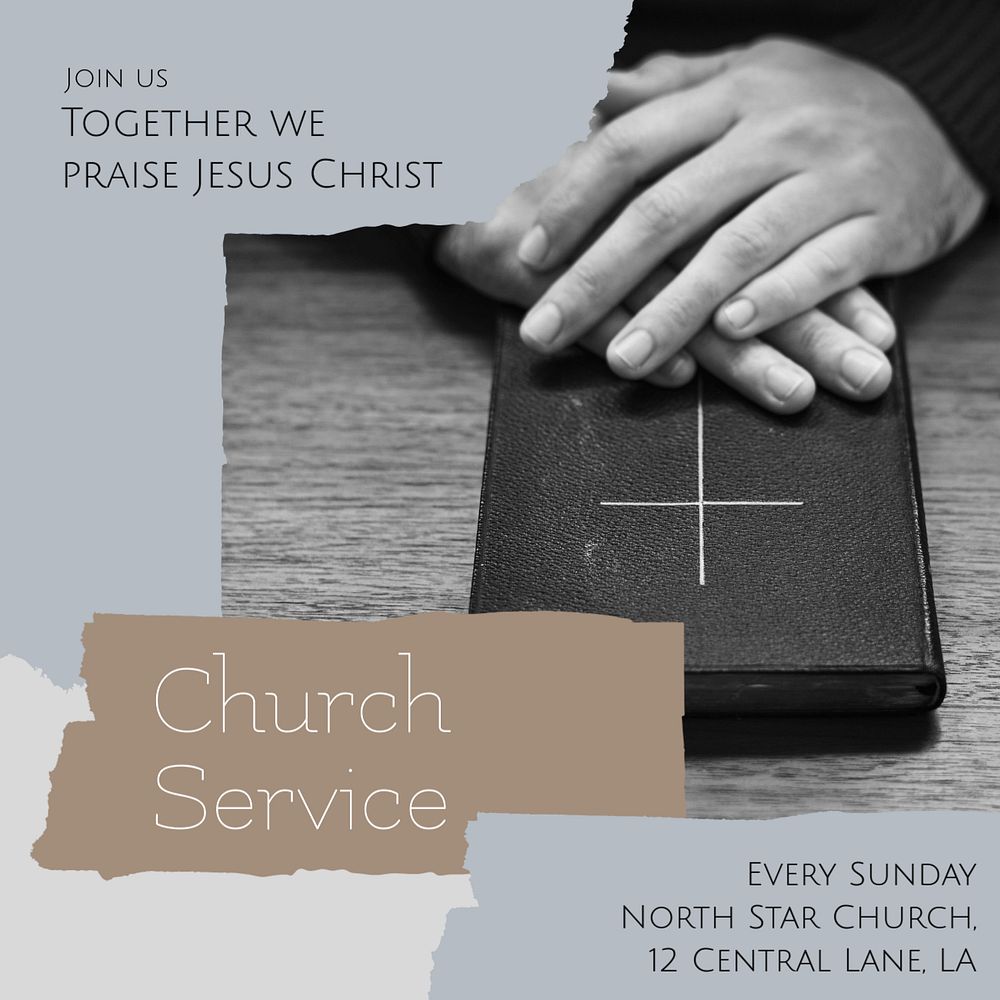 Church service Instagram post template, editable social media design