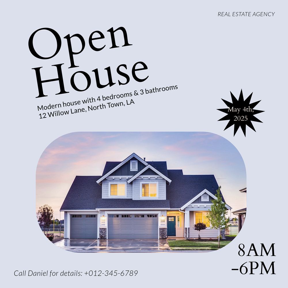 Open house day Instagram post template, editable text